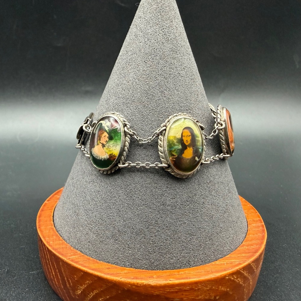 Vintage Sterling Silver Bracelet Old Master's Famous Painting Panels Size 6.25 " - Picture 12 of 14
